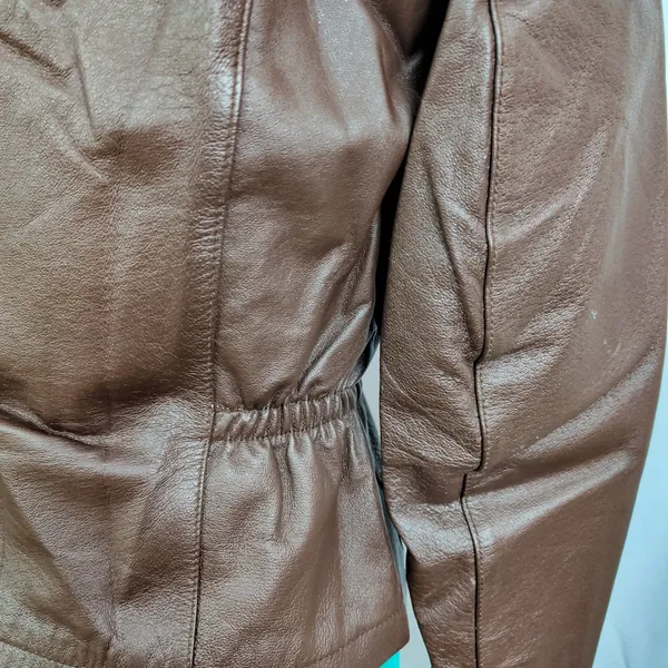 Newport News Vintage Ladies' Scrunch Waist Brown Leather Jacket 4 - Image 5