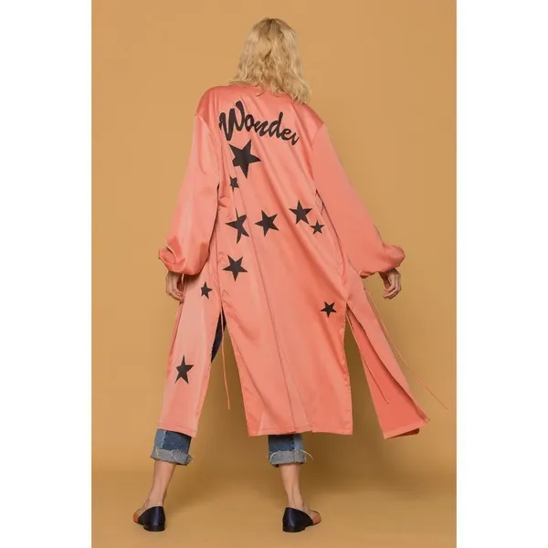 J.ING Wonder Star Print Satin Wrap Maxi Robe Duster Kimono - Image 3