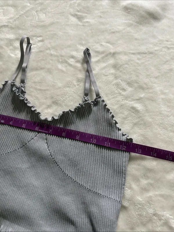 aerie Light Gray Ribbed Ruffle-Edge Cami - Image 6