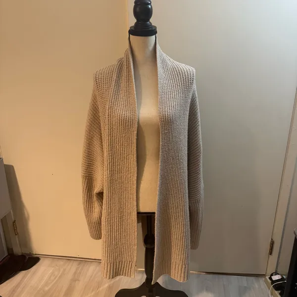 American eagle Aerie Beige Open-Front Cardigan knit sweater size large - Image 2