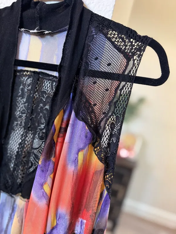 Adore Vest Size L Multicolored Abstract Print Lace Trim - Image 3