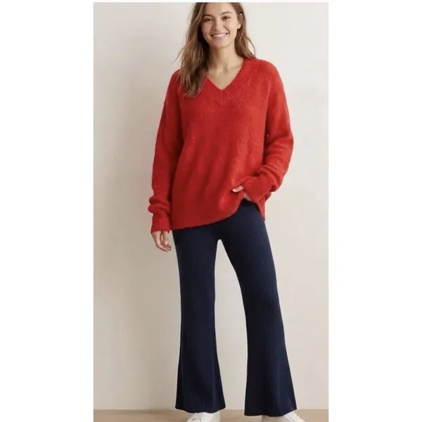New Aerie Fuzzy Plush Teddy Oversized V-Neck Sweater Red Women's Size XXL Cozy - Image 4
