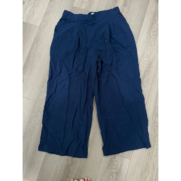 Halara Wide Leg Flowy Solid Palazzo Casual Linen Feel Pants Sec Blue XL petite - Image 2
