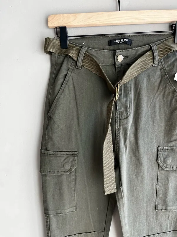 American Bazi Women’s Olive Cargo Pants with Belt - Image 4