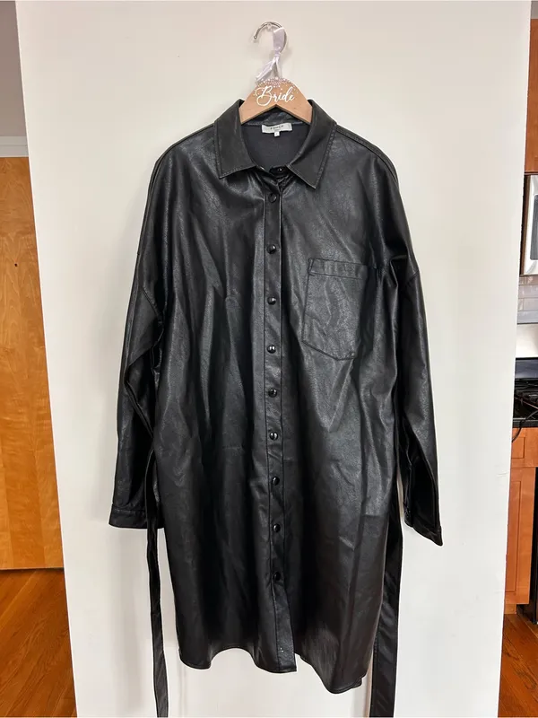 FRNCH Black Faux Leather Shirt/ ernaux dress in bordeaux - Image 5