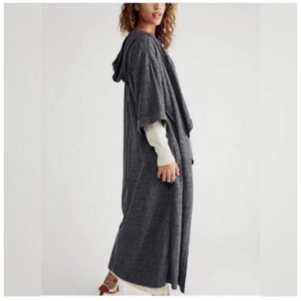 Free People Grey Slouchy Long Sweater Cardigan Duster Knit - Image 2