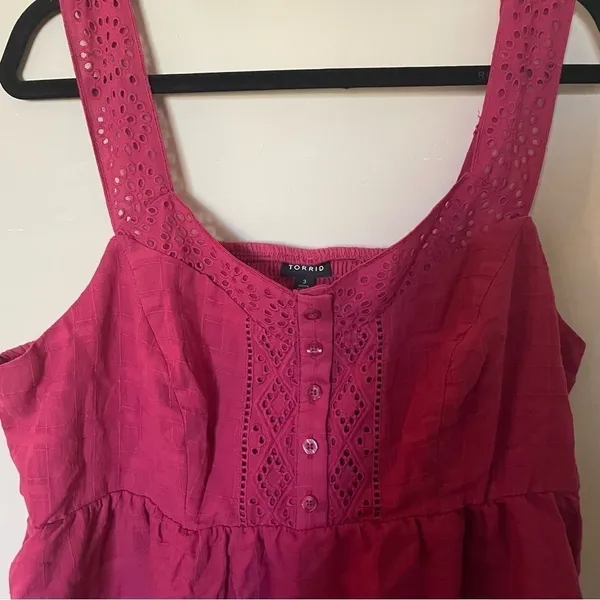 Torrid Babydoll Cotton Window Pane Button Front Tank in Red Bud - Image 5