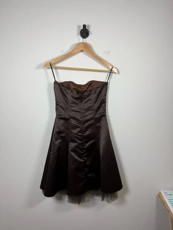 Jessica McClintock Gunne Sax Strapless Satin Corset Dress Brown Size 3/4 - Image 9