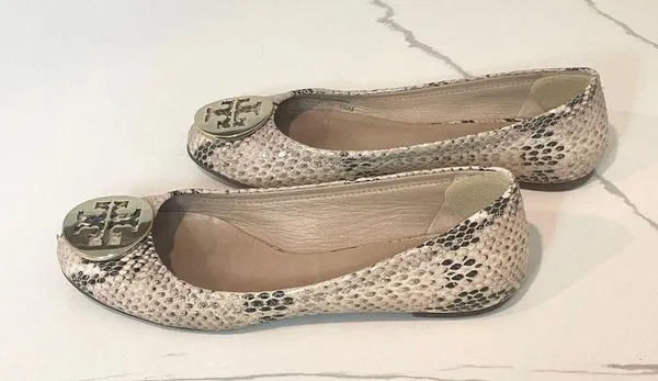 Tory Burch Snakeskin Ballet Flats - Cream and Black - Image 3