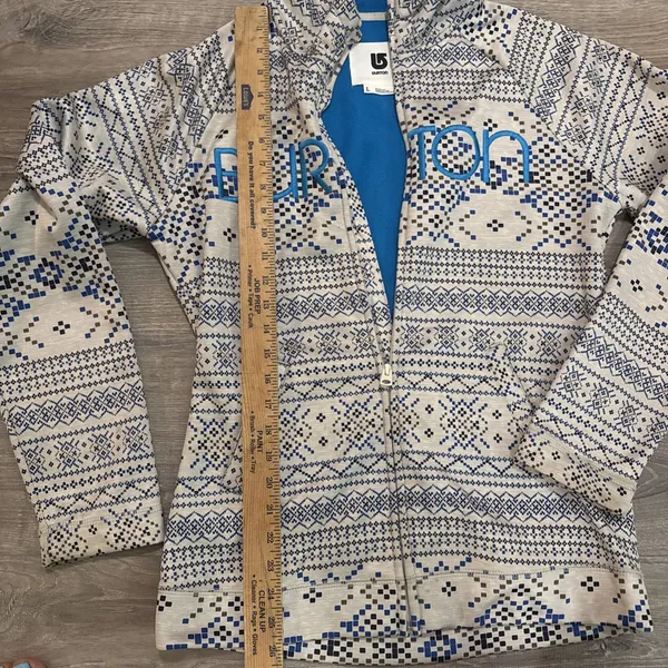 Burton WB Peak Spell Out Fair Isle Geometric Zip Up Outdoor Ski Hoodie Jacket L - Image 3