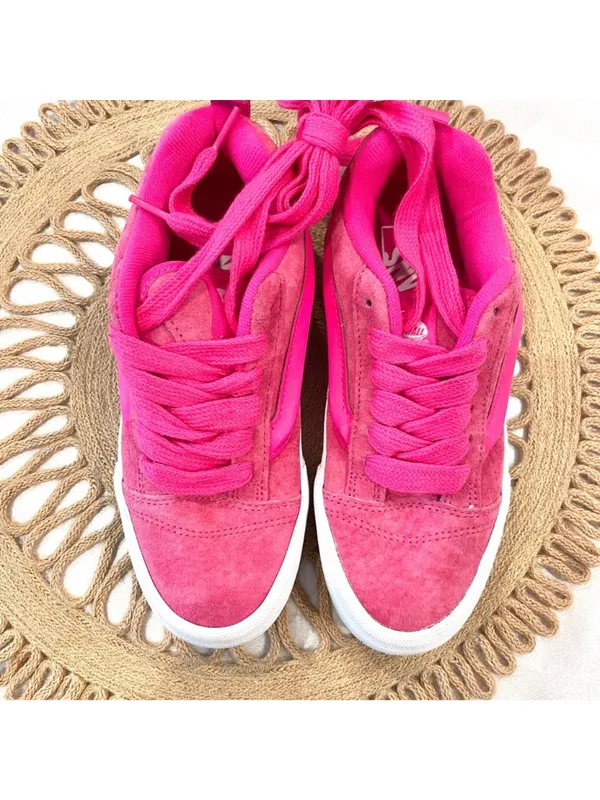 NWOT Vans Knu Skool Sneakers Pink Glo Leather Size W6 Skater Sporty - Image 3