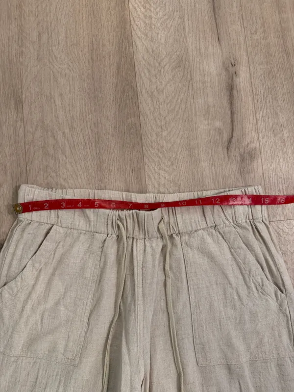 Natural Beige Linen-Blend Wide Leg Frayed Hem Pants - Image 5