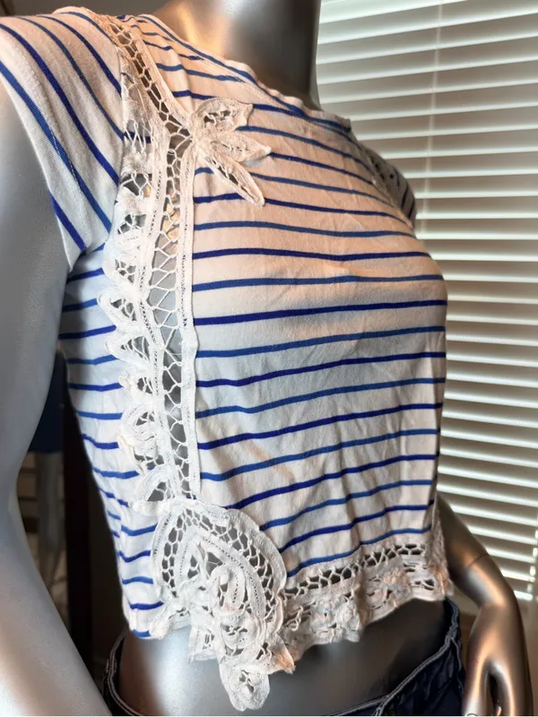 Anthropologie Maeve XS Striped Lace Crochet Crop Top 100% Cotton Boho Festival - Image 6