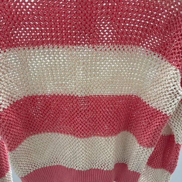 Z Supply Pink & Cream Broadbeach Striped Open-Knit Crewneck Sweater - Image 2