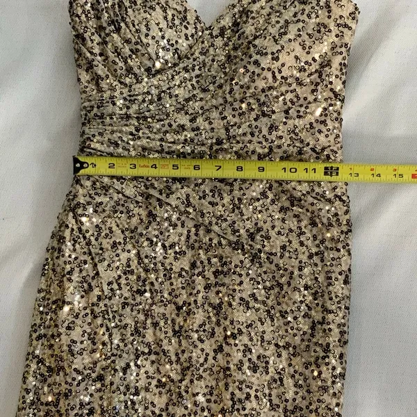 La Femme Gold & Black Sequine Strapless high slit dress NWT size 00‎ - Image 10