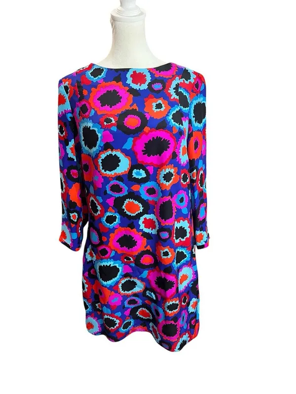 Alice & Trixie 100% Silk Psychedelic Floral Shift Dress NWT M 3/4 Sleeve - Image 2