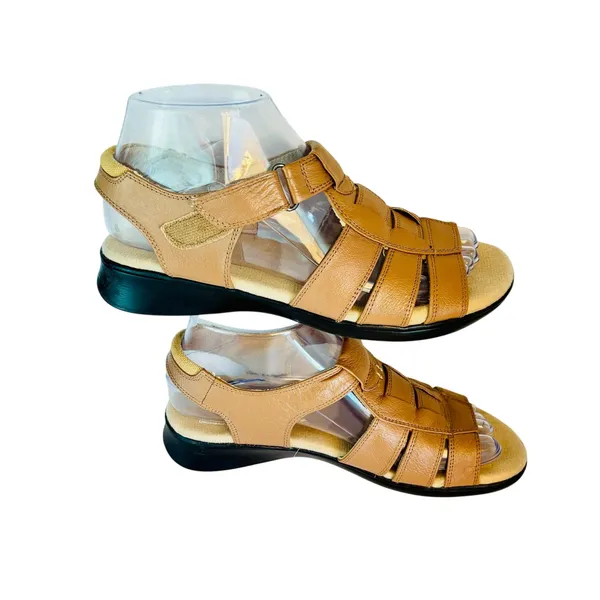 Dr Scholl’s Advanced Comfort Tan leather memory foam fisherman sandals sz 6.5 - Image 2