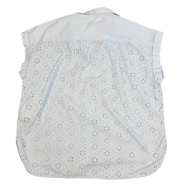 Gap Eyelet Blouse Womens L Light Blue Embroidered Button Front Cap Sleeve Top - Image 11