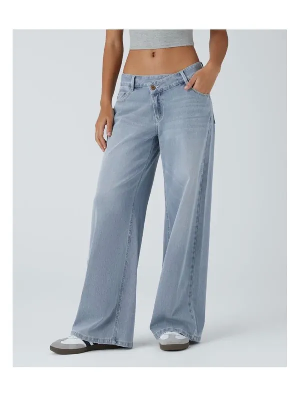 Halara Small low rise Asymmetric Waistband Light Blue Wash Small - Image 4