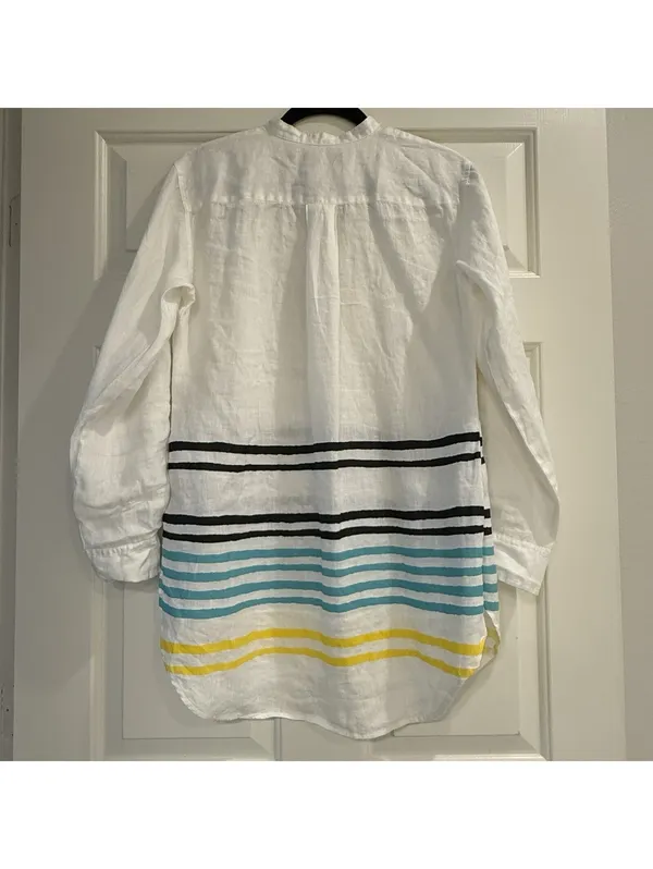 Lauren Ralph Lauren Linen Striped Henley Tunic Blouse White Nautical Sz M Medium - Image 15