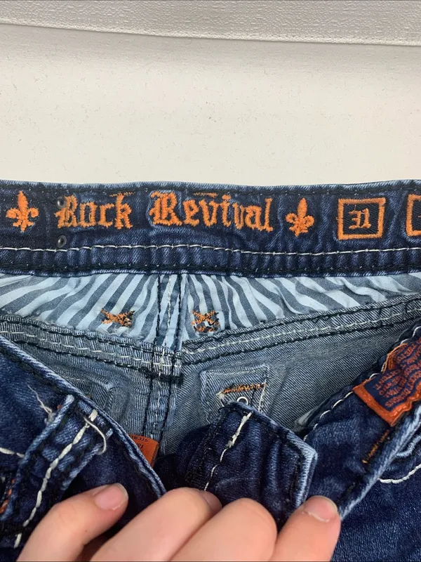Rock Revival size 31 Eugenia denim Indigo Bootcut Jeans Contrast Stitching west - Image 3