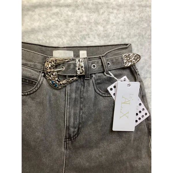 Le ALX Western Belt Jean Grey‎ Fringed Straight Leg High Rise Denim Size 26 NWT - Image 2