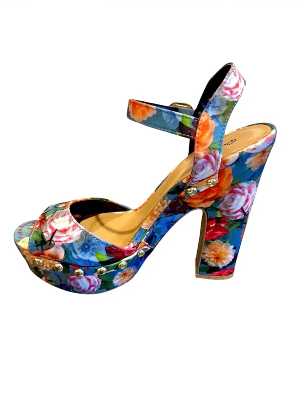 Qupid Women’s Tropical  Studded Peep Toe Platform Heels  - Image 2