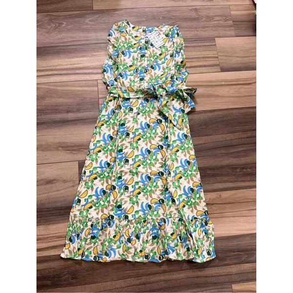 NWT Retro‎ Fruit Print Midi Dress Ruffle Flutter Sleeve Tie Waist M TulipB - Image 2