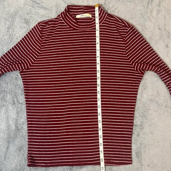 Gaze Maroon And White Stripes Long Sleeve Mock Neck T-shirt - Image 5
