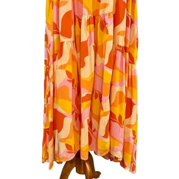 Abel The Label Boho Abstract Tiered Trapeze Maxi Dress Orange Pink, Size M - Image 7