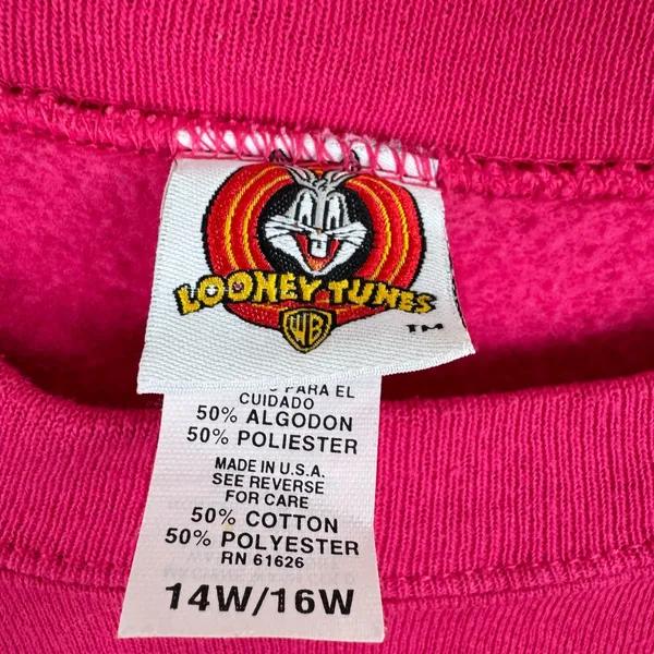 Looney Tunes Vtg 1997 Cotton Blend Pink Crew Neck Tweety Bird Sweatshirt 14W 16W - Image 5