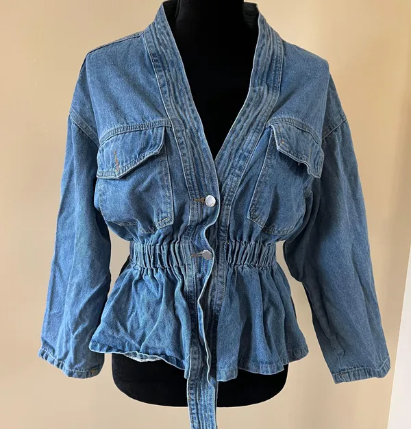 Drop Shoulder Denim Jacket Coat Trench Cardigan Blouse Loose Slim Waist - Image 5