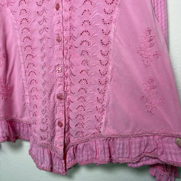 VTG 90s Women Indie Fairy‎ Embroidered Crochet Top XL Pink Flare Western Boho - Image 6