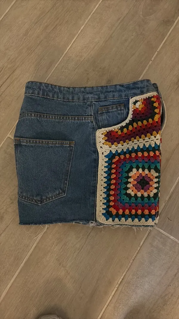 Farm Rio Jean Shorts Crochet Denim High-Rise Women’s Xs - Image 8