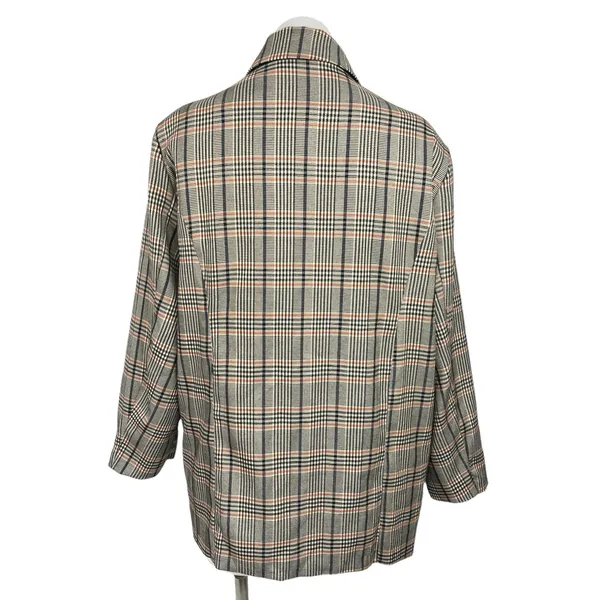 Missguided Multicolor Tan Plaid Double Breasted Mid Length Coat Jacket Size 8 - Image 2