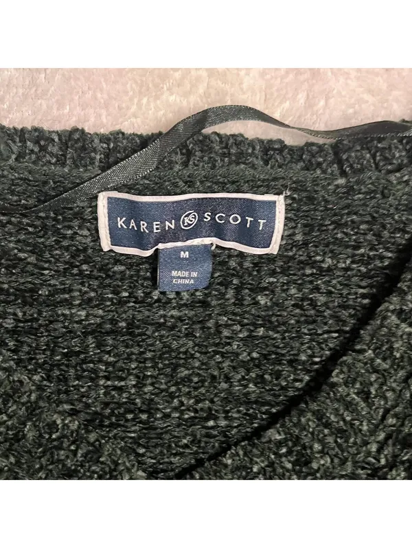 Karen Scott Women's Dark Green Knit V-Neck Sweater Size M - Image 2
