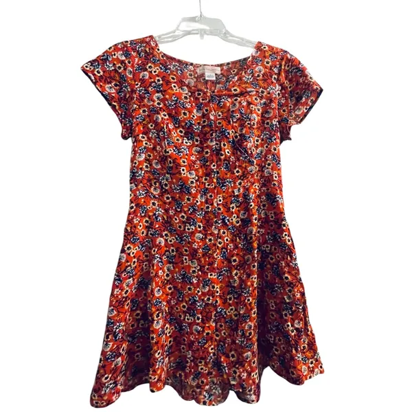 B-O-G Collective Orange Floral Button Front Lace Up‎ Back Mini Dress Small - Image 2
