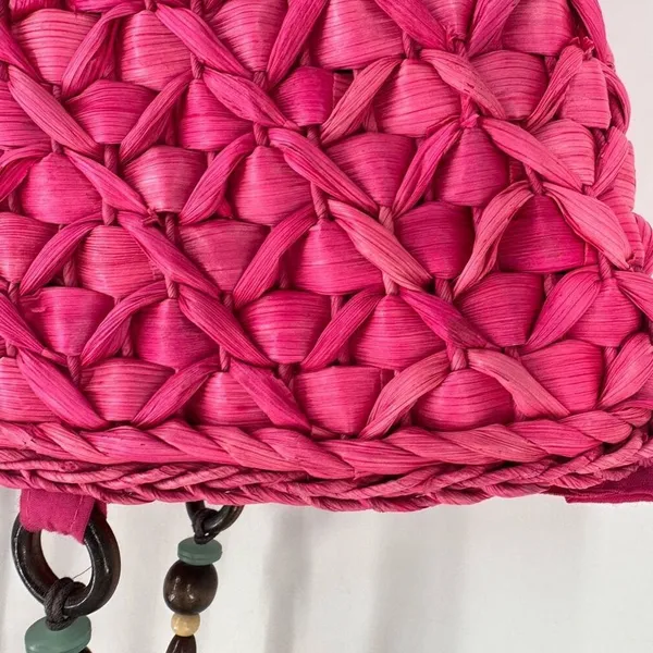 Barney’s New York NWT Pink Straw‎ Beaded Handle Tote Bag - Image 16