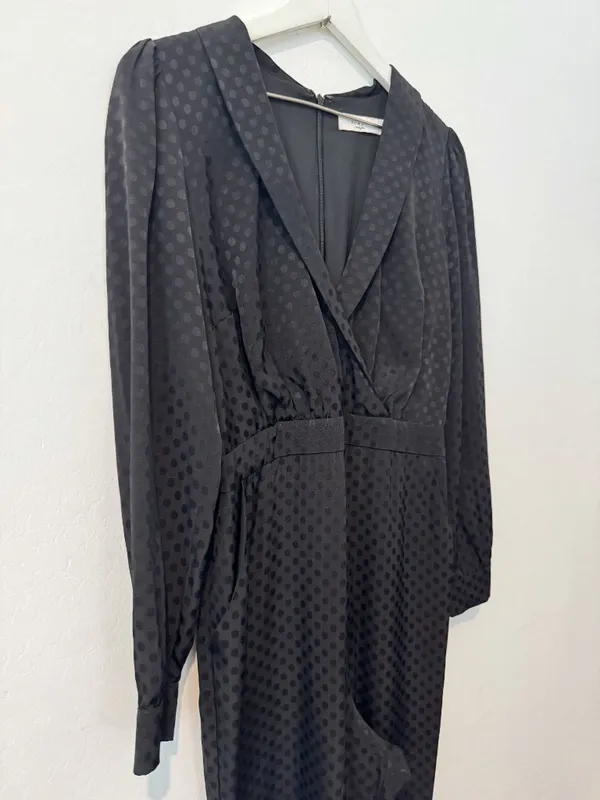 Ali‎ Jay Jumpsuit Size Medium Black Polka Dot Long Sleeve Pocket Mob Wife Retro - Image 4