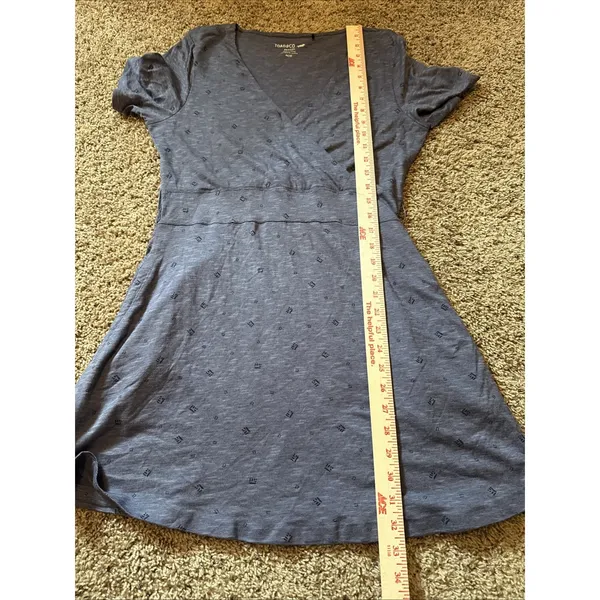 Toad&Co Cue Wrap Short Sleeve Organic Cotton Dress Blue Pattern Medium - Image 5