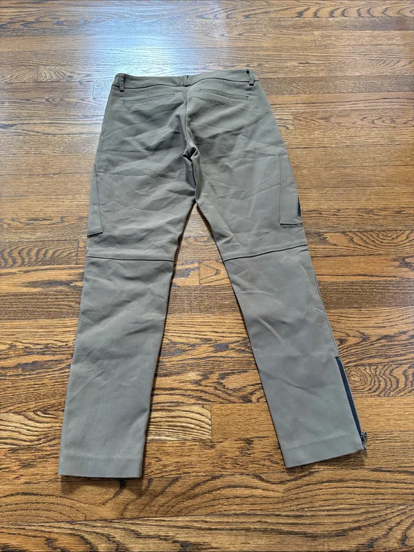 Ecru Straight pants with decorative zippers, in Olive Green, w - Image 2