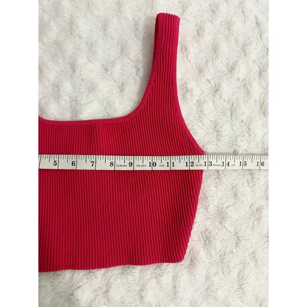 Aritzia Babaton Eros Pink Sculpt Knit Ribbed Squareneck Cropped Tank Top S - Image 8