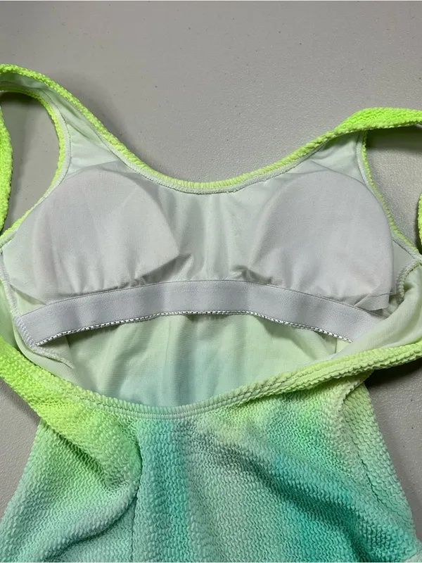 Green Aqua Ombre One Piece Swimsuit Women’s XS Scoop Neck Textured Swimwear - Image 7