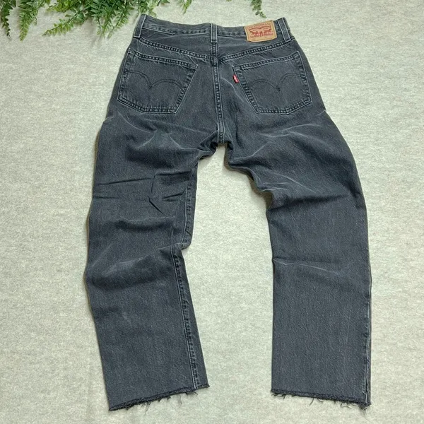 Levis 501 Original Fit‎ Straight Leg Jeans Faded Black Raw Hem W26 EUC Classic - Image 2