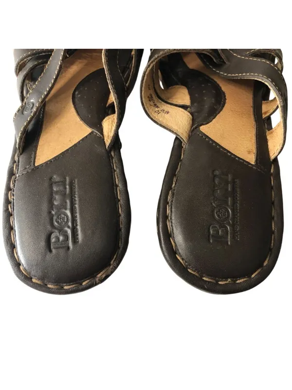 Born Women's Black Leather Sandals Wedge Crisscross Straps Open Toe 10 - Image 5