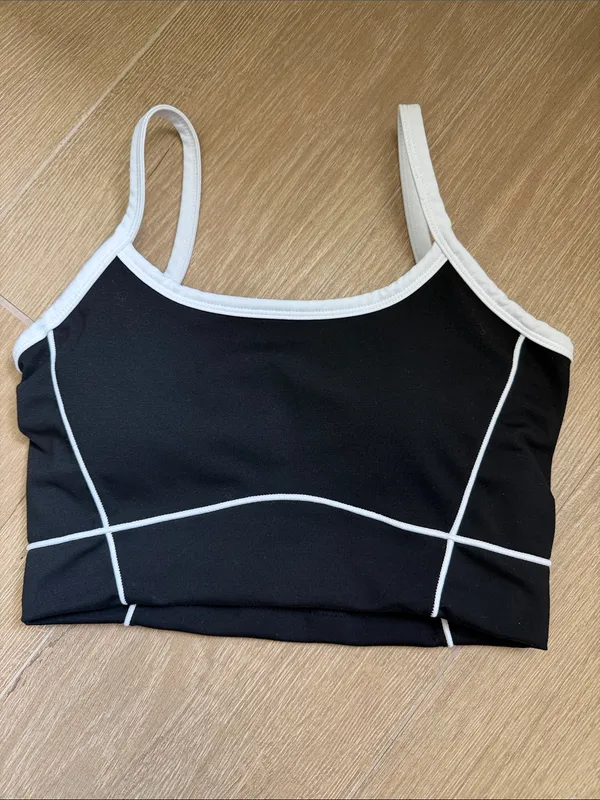 Black Contrast Piping Sports Bra and Bike Shorts Set - Image 4