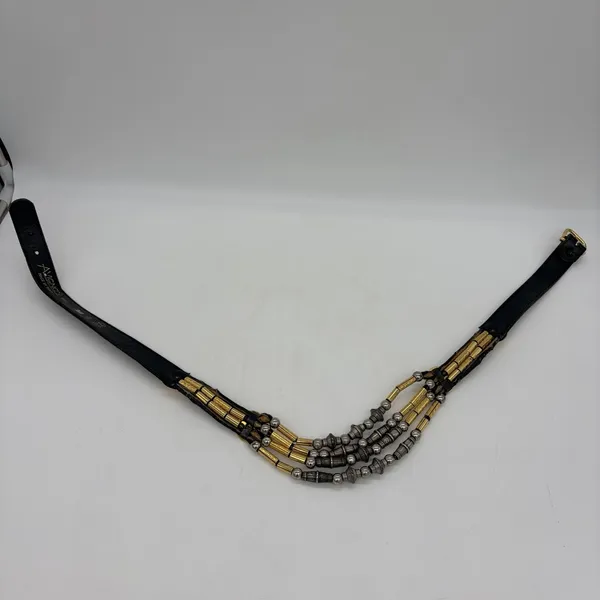 Vintage Avignon Womens M Belt Black Leather Silver & Gold Beading Boho Western - Image 14