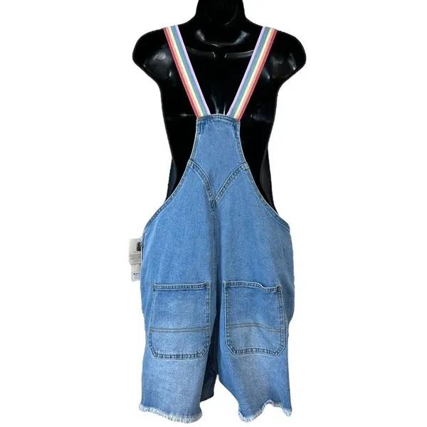 Target PRIDE SHORTALLS | Take PRIDE Queen Rainbow Patchwork Denim Unisex Shortalls - Image 9