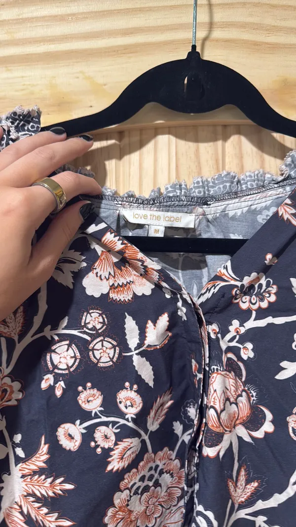 Navy floral gray top Blue Size M - Image 2