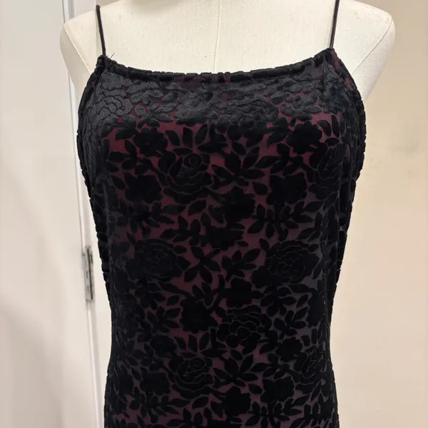 VTG 90s Roberta Black Red‎ Burnout Velvet Rose Maxi Dress Large Vampy Whimsigoth - Image 4